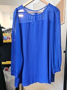 Decree- Royal Blue Sheer Sleeveless Blouse